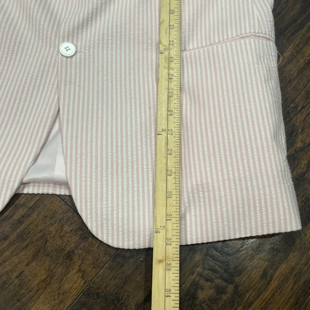 Ferrecci Seersucker Suit Double Vent 2pc Mens 46R W40 Pink Striped Classic
